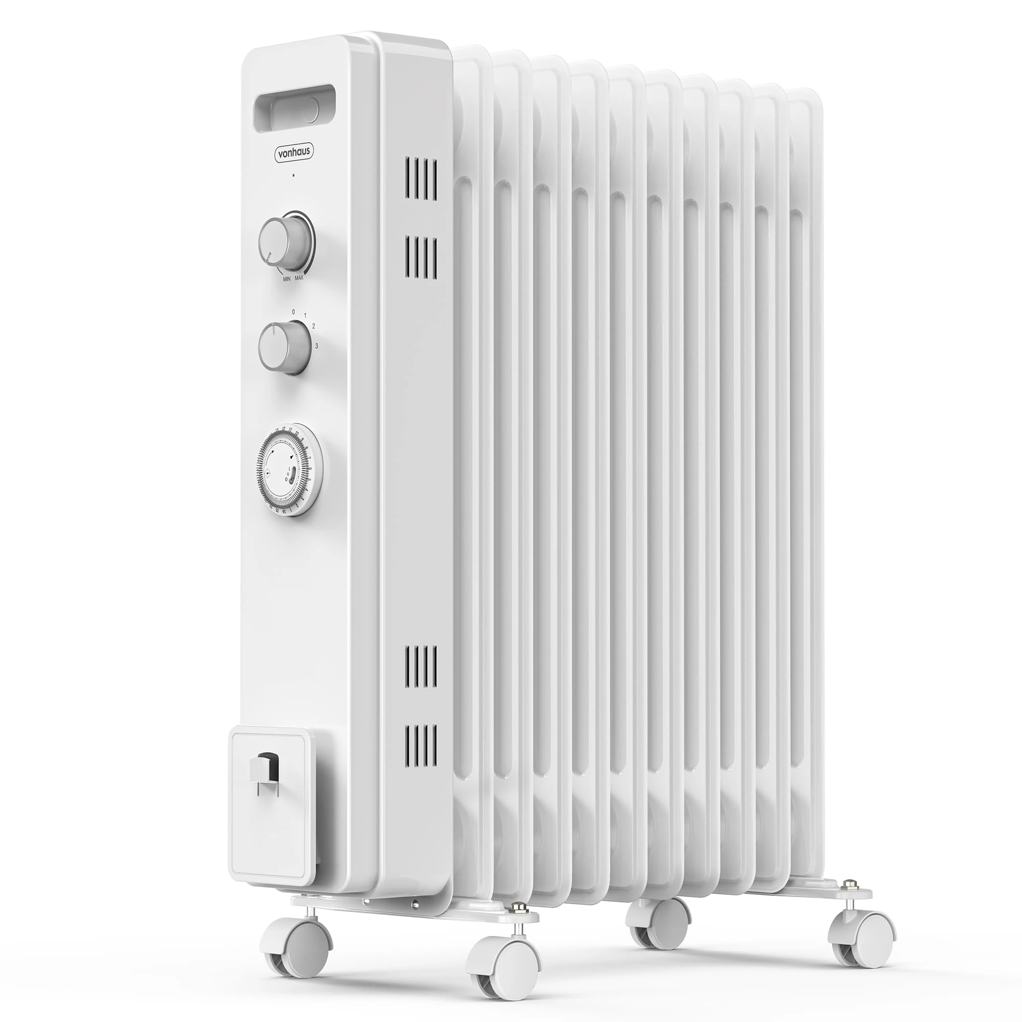 VonHaus Oil Filled Radiator 11 Fin, Heater Portable Electric Free Standing 2500W for Home, Office, Any Room – 24 hour Timer, Adjustable Thermostat, 3 Heat Settings, 4x Wheels, 1.5m Power Cable