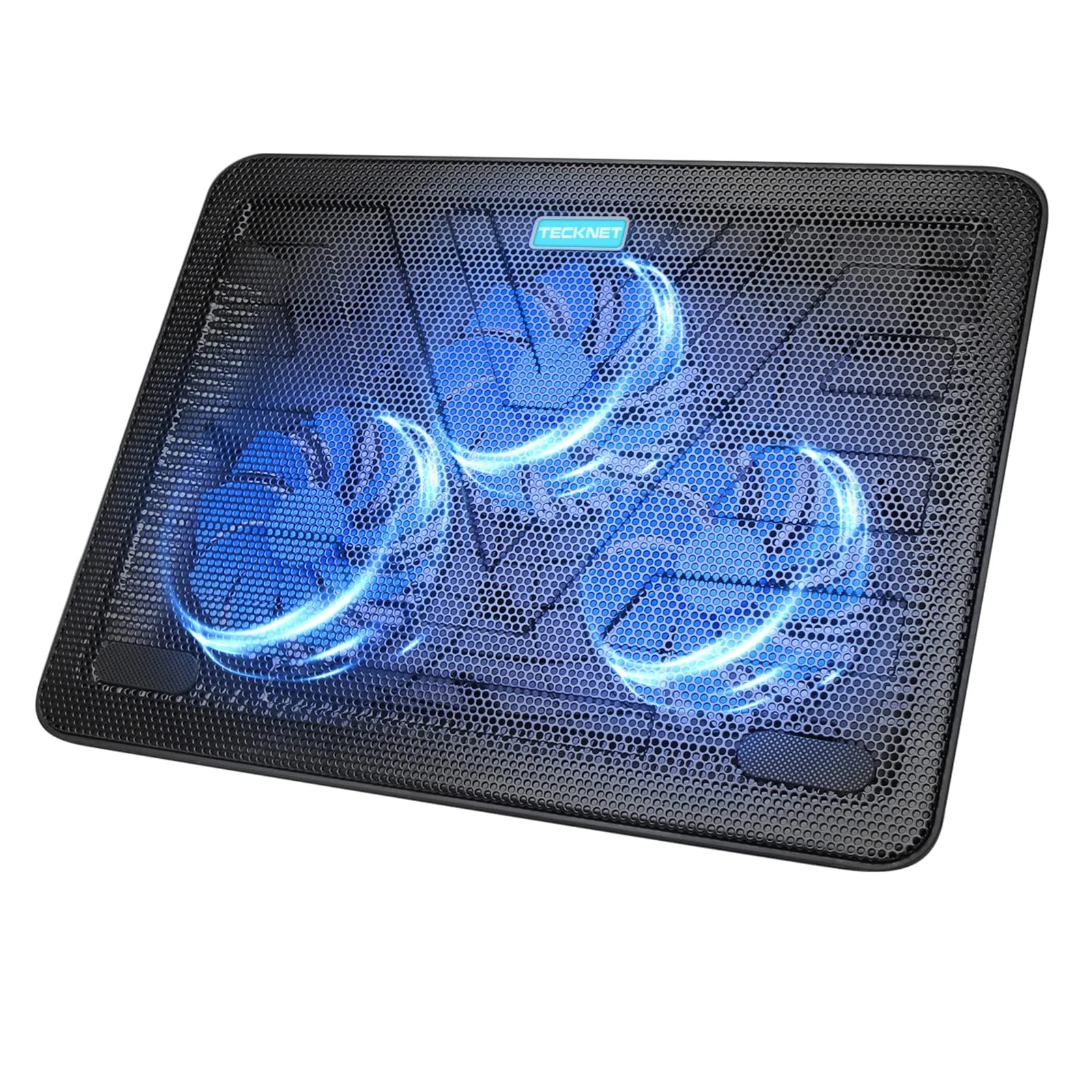 TECKNET Laptop Cooling Pad Laptop Cooler with 3 Ultra Quiet Cooling Fan at 1400 RPM Rapid Cooling, Adjustable Height Laptop Cooling Stand for 12"-19" Laptops, Blue LED Light, 2 USB Ports
