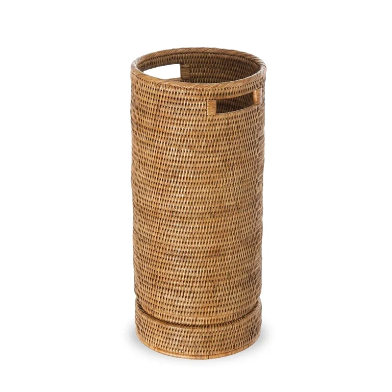 KOUBOO La Jolla Rattan Round Umbrella Stand With Water Catch, Honey Brown - Image 1