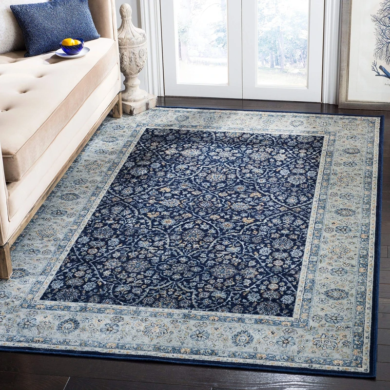 Safavieh Vintage Inspired Indoor Woven Rectangle Area Rug, Persian Garden Collection, PGV606, in Navy / Light Blue, 201 X 279 cm for Living Room, Bedroom or Any Indoor Space