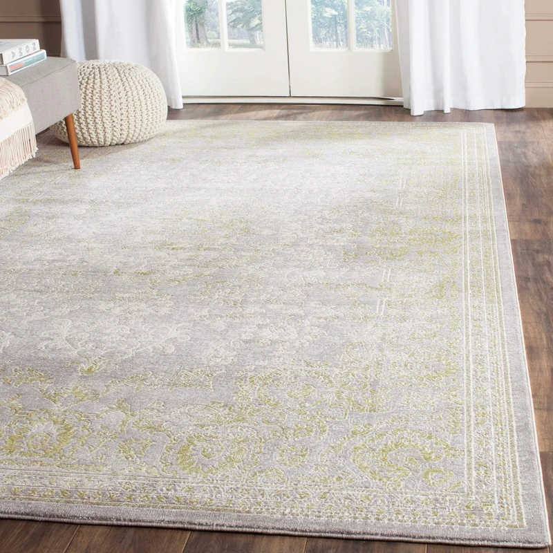 Safavieh Glam Indoor Woven Rectangle Area Rug, Passion Collection, PAS402, in Grey / Green, 155 X 231 cm for Living Room, Bedroom or Any Indoor Space