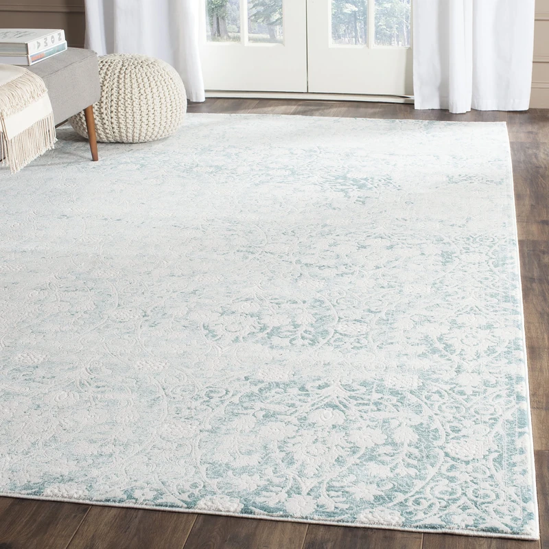 Safavieh Glam Indoor Woven Rectangle Area Rug, Passion Collection, PAS403, in Turquoise / Ivory, 155 X 231 cm for Living Room, Bedroom or Any Indoor Space