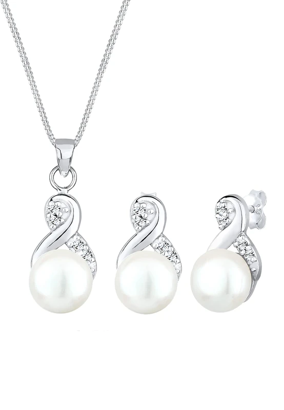 Elli Jewelry Set Set infinity Freshwater Pearls Crystal 925 Sterling Silver