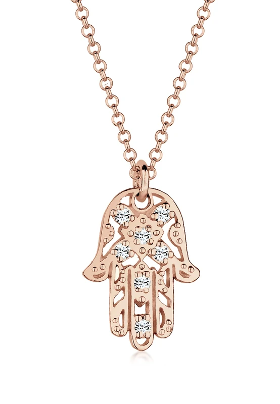 Elli Necklace Necklace Hamsa Hand Crystals 925 Sterling Silver Rose Gold