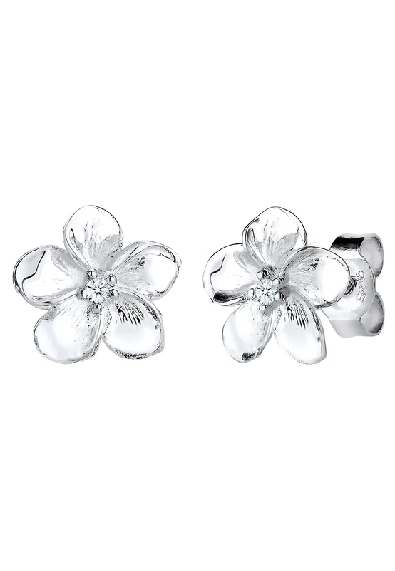 Elli DIAMONDS Earrings Women Frangipani Blossom Floral with Diamond (0,03ct) in 925 Sterling Silver