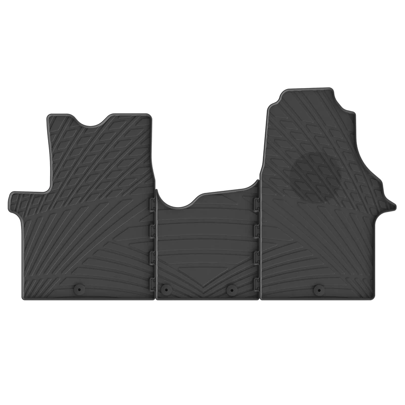 Rubber Mat Set Compatible with Renault Traffic & Opel Vivaro 2014-2019 / Fiat Talento & Nissan NV300 2016- (TK 3-Piece Profile + Mounting Clips)