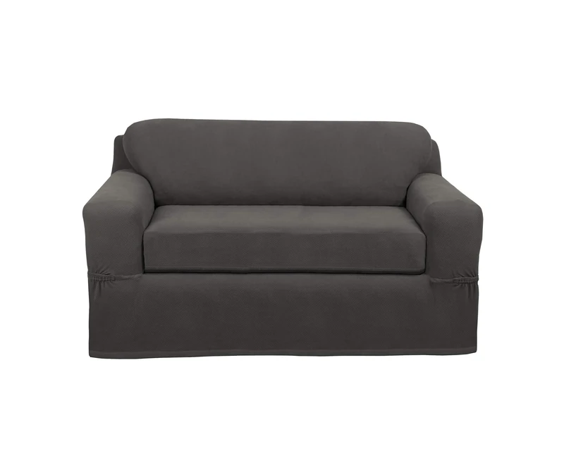 MAYTEX Pixel Ultra Soft Stretch 2 Piece Furniture Cover Loveseat Slipcover, Charcoal