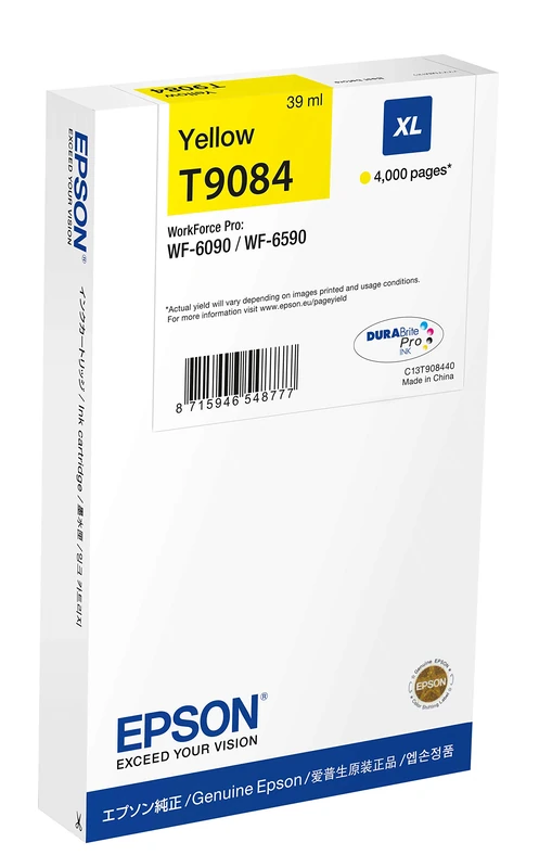 Epson T9084 Yellow Genuine, XL High Yield Ink Cartridge DuraBrite Ultra