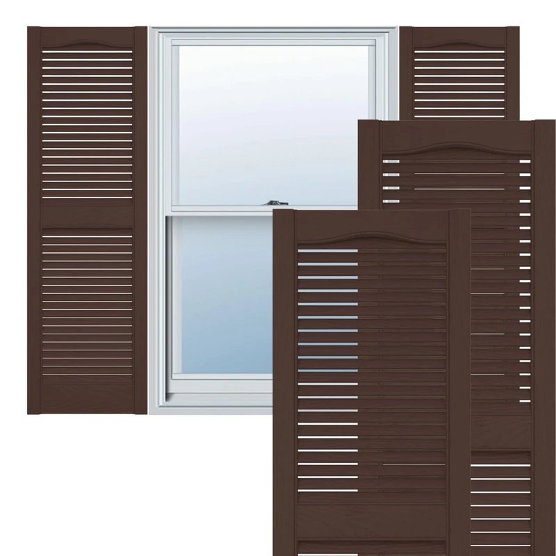 Lifetime Vinyl LL1S12X03600FB Standard Cathedral Top Center Mullion, Open Louver Vinyl Shutters, w/Installation Shutter-Lok's & Matching Screws (Per Pair), 12"W x 36"H, Federal Brown