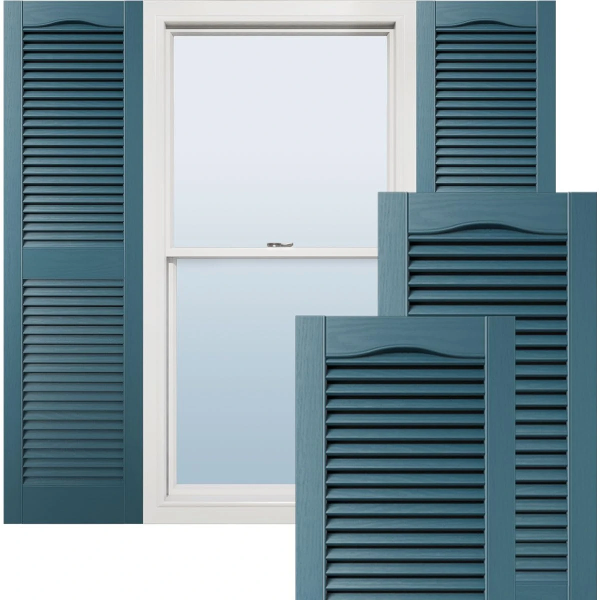 Ekena Millwork Lifetime Vinyl LL1S12X06000MB Standard Cathedral Top Center Mullion, Open Louver Vinyl Shutters, w/Installation Shutter-Lok's & Matching Screws (Per Pair), 12"W x 60"H, Midnight Blue