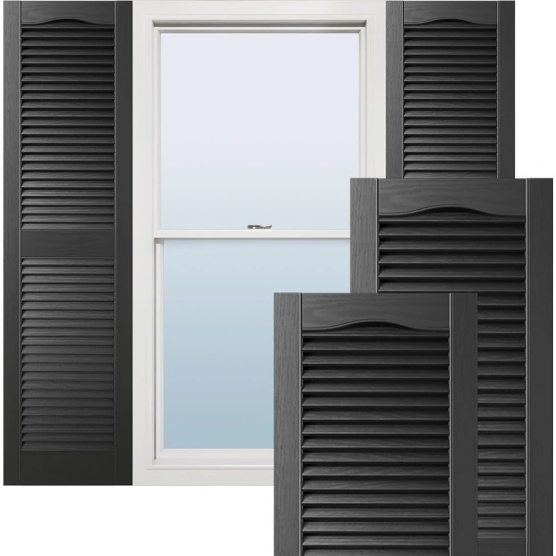 Ekena Millwork Lifetime Vinyl LL1S14X03900BL Standard Cathedral Top Center Mullion, Open Louver Vinyl Shutters, w/Installation Shutter-Lok's & Matching Screws (Per Pair), 14 1/2"W x 39"H, Black