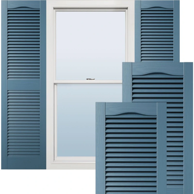 Lifetime Vinyl LL1S14X04300CB Standard Cathedral Top Center Mullion, Open Louver Vinyl Shutters, w/Installation Shutter-Lok's & Matching Screws (Per Pair), 14 1/2"W x 43"H, Classic Blue