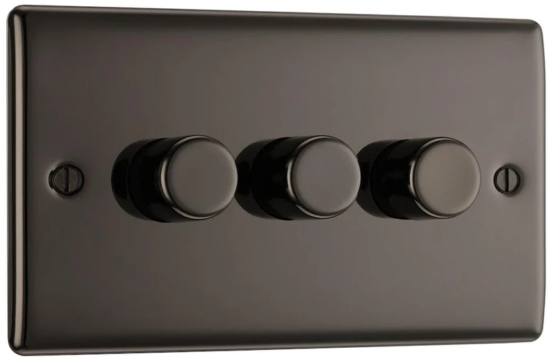 British General BG Electrical Intelligent Triple Wall Dimmer Switch, 2 Way, Raised Profile, Round Edges, Nexus Metal, Black Nickel, NBN83