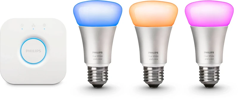 Philips hue LED Lamp A60 E27 10 W Starter Set Including Bridge Eek A, Set of 3, Dimmable, 16 Million Colours, App Controlled 8718696461693, E27, 10 wattsW - Image 1