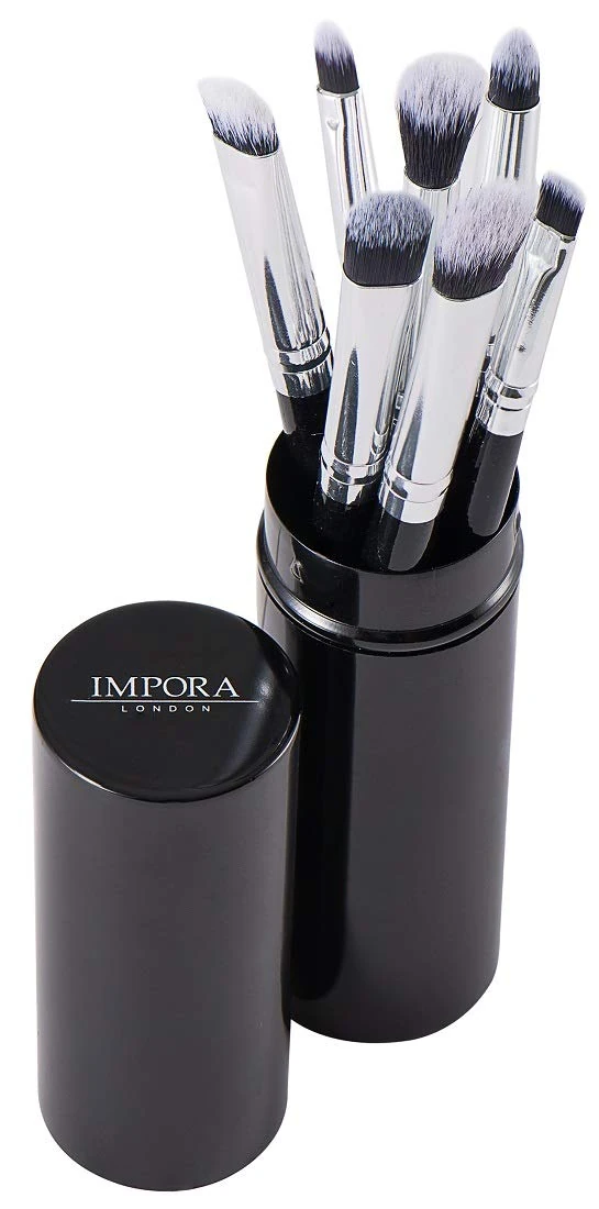 Eye Makeup Brush Set by Impora London. Includes - Eyeshadow, Blending, Pencil & Eyeliner Brushes [7 + Metal Case]. Perfect for Travel