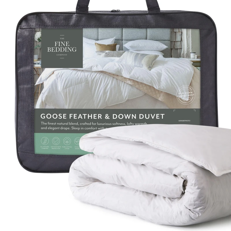 The Fine Bedding Company Goose Feather & Down King Size Duvet 4.5 Tog – Summer Duvet with Feather & Down Blend, Breathable Natural Fill, Soft Cotton Cover, Washable – King Bed Size