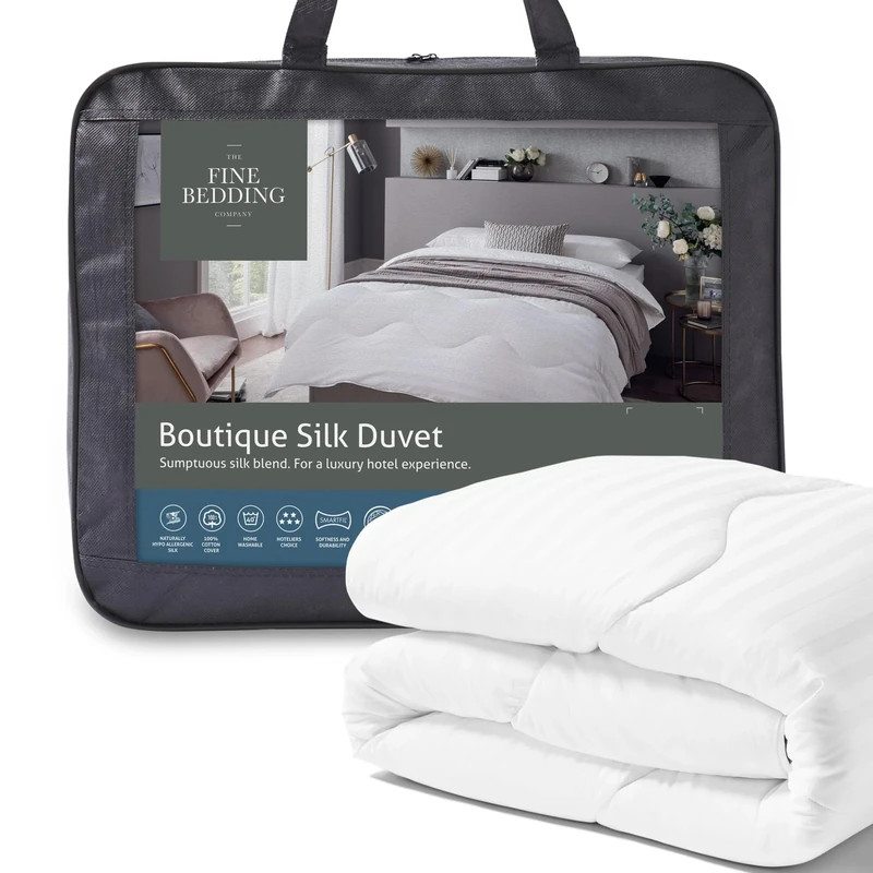 The Fine Bedding Company Boutique Silk Double Duvet 4.5 Tog – Lightweight Summer Duvet with Recycled Eco Smartfil® and Pure Silk Blend, Washable, Hotel Quality Quilt – Double Bed Size