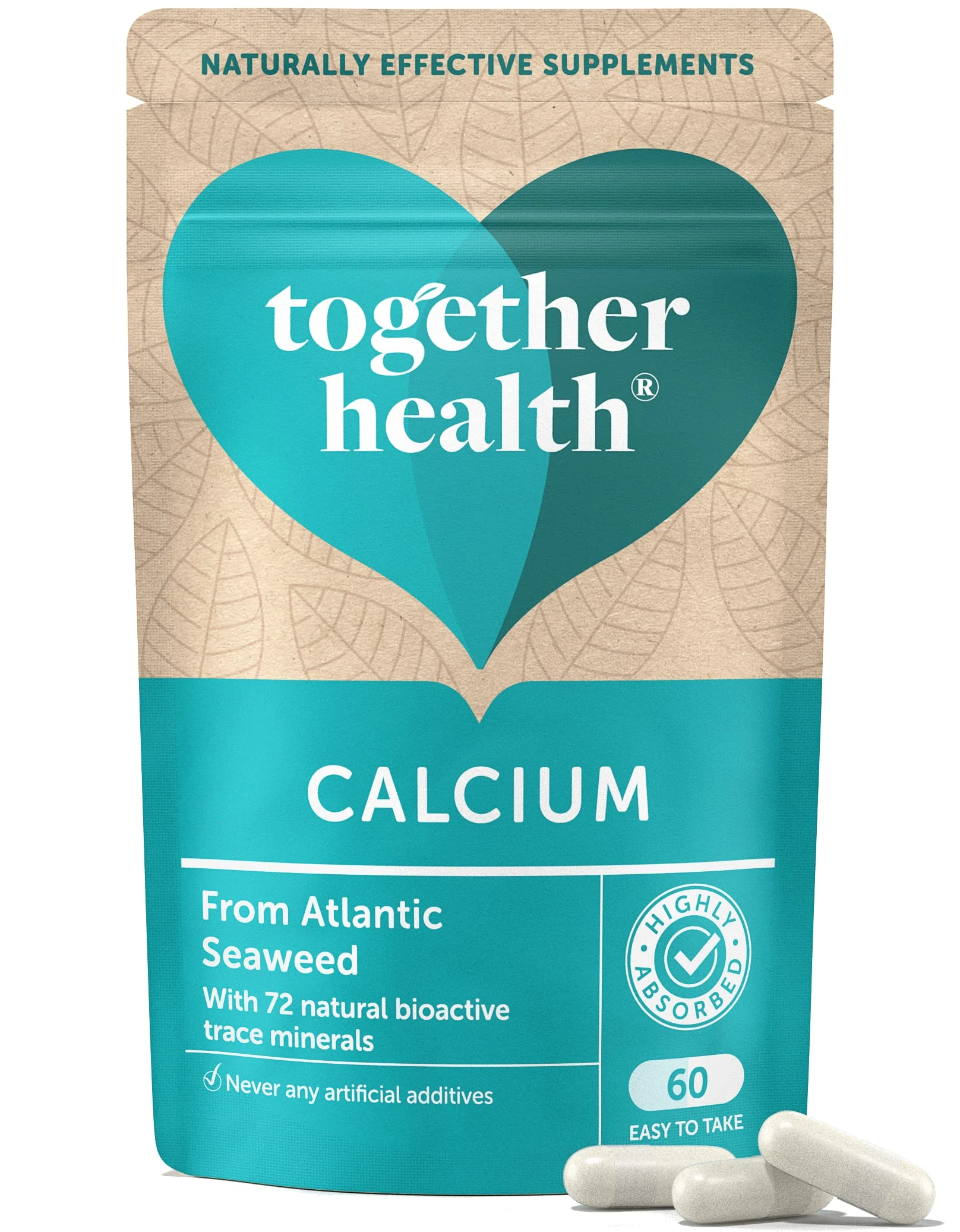 Calcium – Together Health – Seaweed-Based Calcium – 72 Trace Minerals – Vegan Friendly – Made in The UK – Pack of 10 – 600 Vegecaps