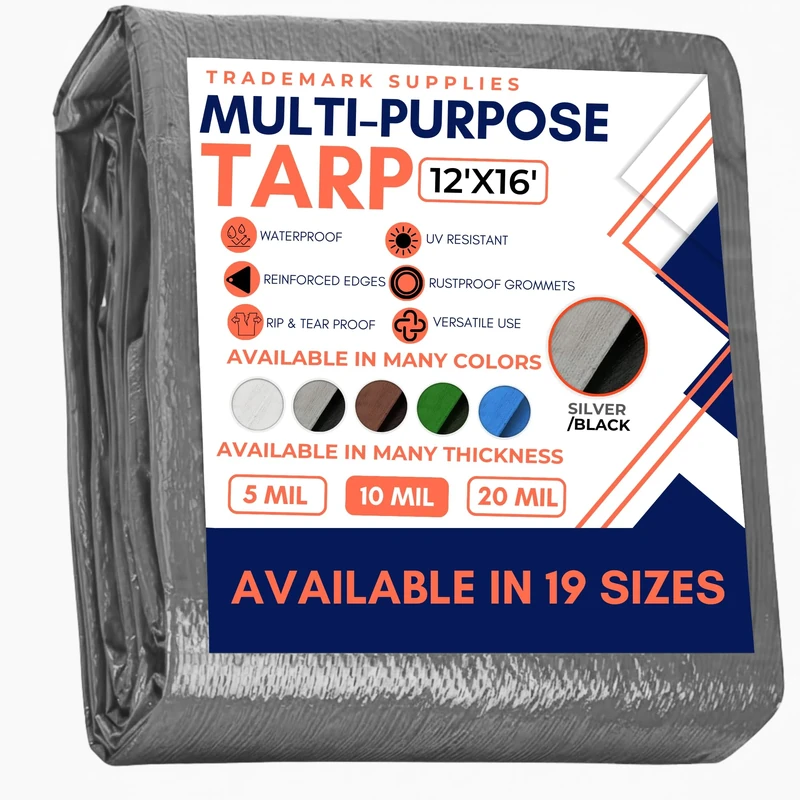 Tarp Cover 12x16 Silver/Black Heavy Duty Thick Material, Waterproof, Great for Tarpaulin Canopy Tent, Boat, RV or Pool Cover!!!