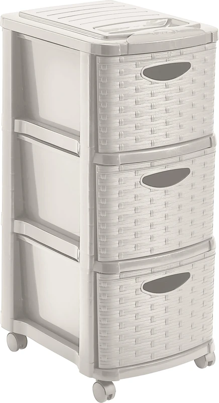 Mondex pls6246-15 Rattan 3 Drawer Storage Tower and Plastic 29 x 38 x 66 cm, String, 66 CM