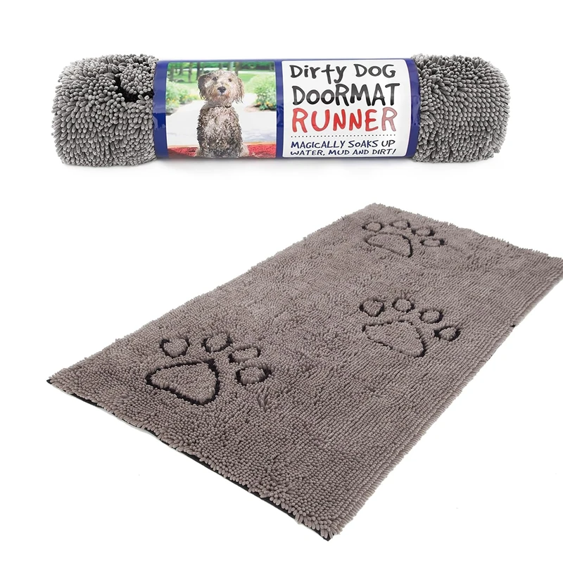 Dog Gone Smart Dirty Dog Microfiber Doormat, Super Absorbent Machine Washable with Non-Slip Backing, XL, Grey