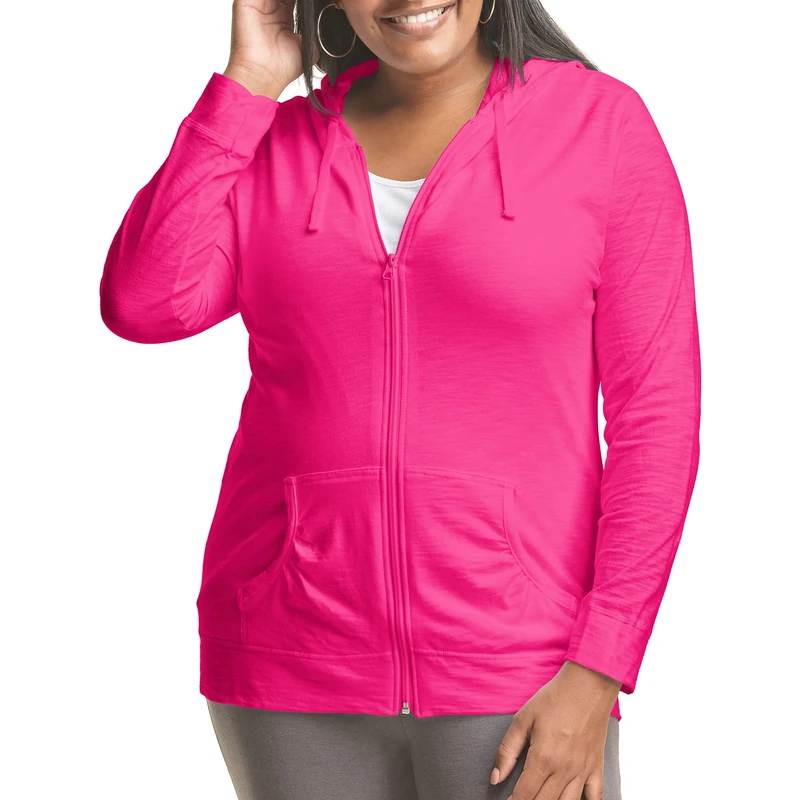 Just My Size Women's Full Zip Jersey Hoodie, Amaranth, 5X - Image 1