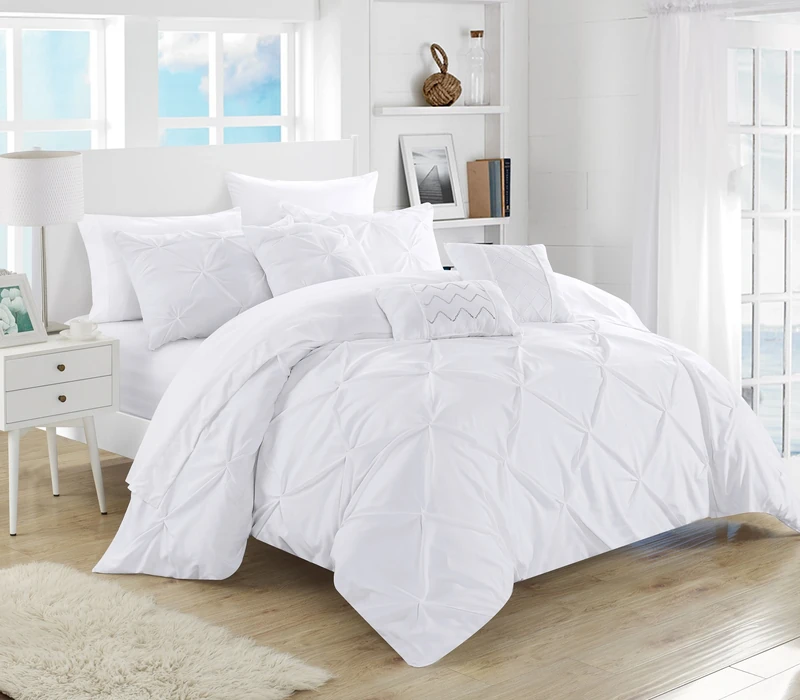 Chic Home Pinch, Ruffled and Pleated Complete Bed in a Bag Comforter Sheets Set and Deocrative Pillows Included, Microfiber, White, King