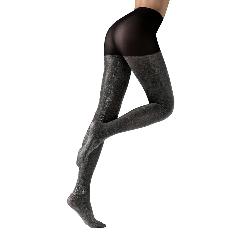 CALZITALY Opaque Shiny Lurex Tights, Gold, Silver, S-M, L-XL, XXL, 3XL, 4XL Glitter Pantyhose, Polka Dots Tights, 20/60 DEN, Made in Italy(L/XL, BLACK/SILVER)