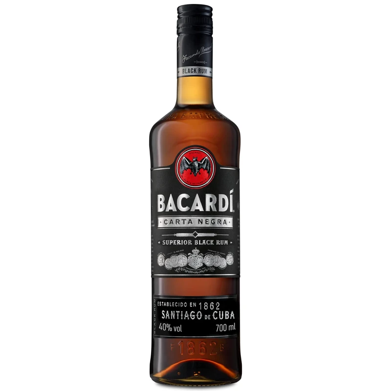 BACARDÍ Carta Negra Superior Black Rum, 40% ABV, 70cl / 700ml, Iconic Caribbean Rum Perfect for Tropical Cocktails