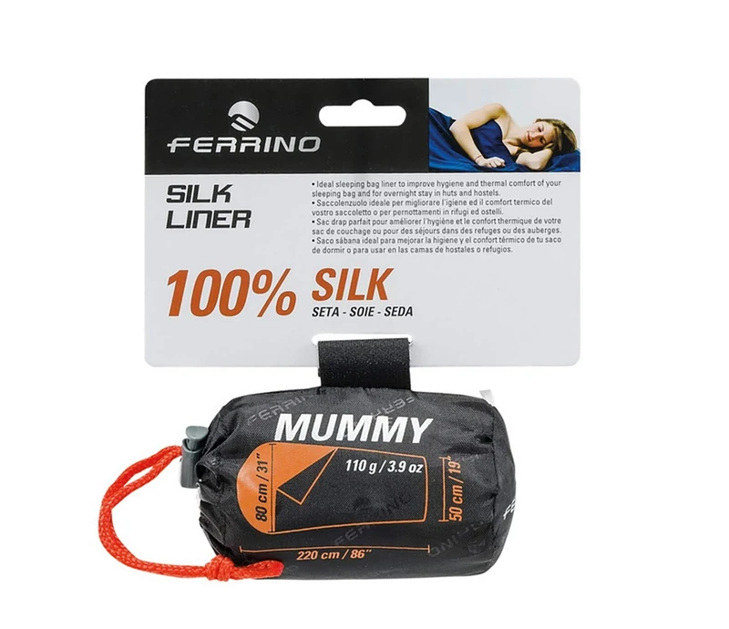 Ferrino - Silk Sleeping Bag Liner - Mummy Model - Ultralight - Silk - White.