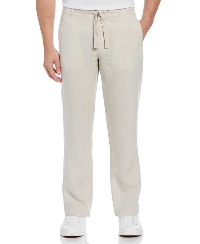 Perry Ellis Men's 100% Drawstring Casual Pants, Regular Fit, Lightweight (Waist Size 29-54 Big & Tall), Natural Linen, 40W x 32L - Image 1