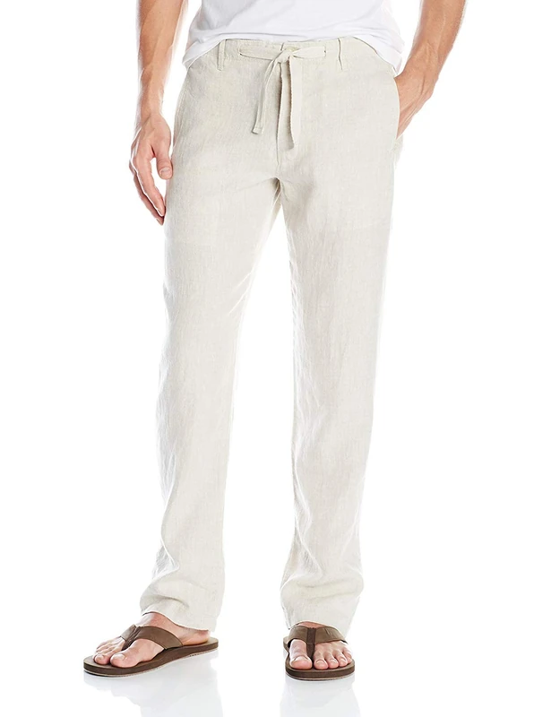 Perry Ellis Men's 100% Drawstring Casual Pants, Regular Fit, Lightweight (Waist Size 29-54 Big & Tall), Natural Linen, 33W x 32L