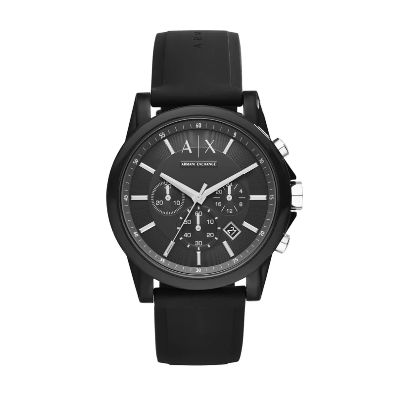 ARMANI EXCHANGE Outerbanks Unisex Quartz Watch with Black Dial and Black Silicone Strap AX1326