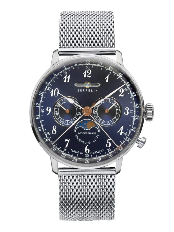 Zeppelin lz129 Hindenburg moonphase Mens Analogue Quartz Watch with Stainless Steel Bracelet 7036M-3