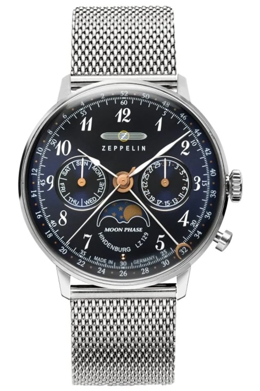 Zeppelin lz129 Hindenburg moonphase Womens Analogue Quartz Watch with Stainless Steel Bracelet 7037M-3