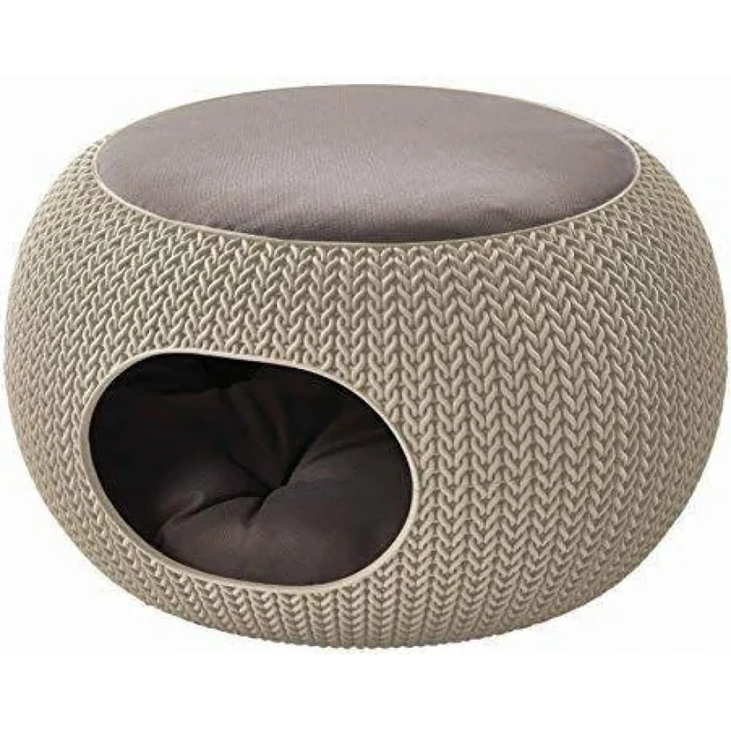 Curver Niche Ronde Aspect Tricot Avec Coussin, Sable, Pet Knit, 57.7 x 56.5 x 33 cm
