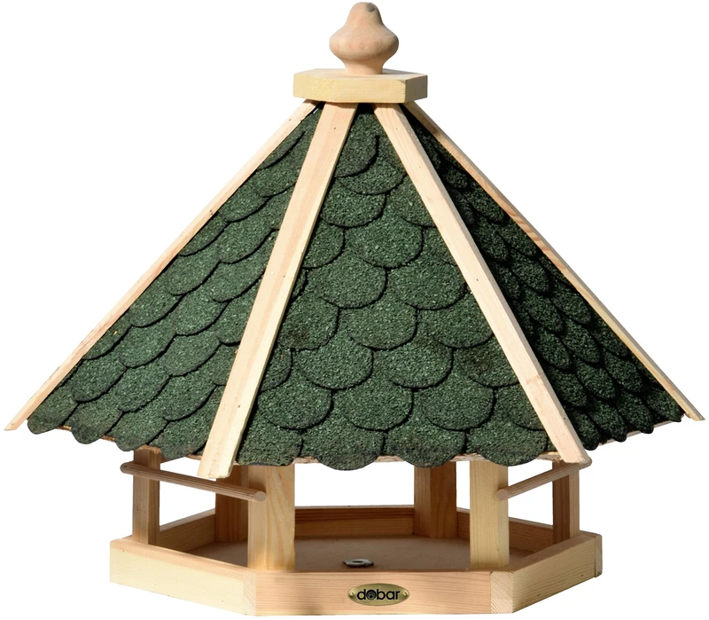 dobar Bird House Made of Wood (Pine) with Green Bitumen Roof Shingles For Desk or Wall Mounted Square/Hexagonal