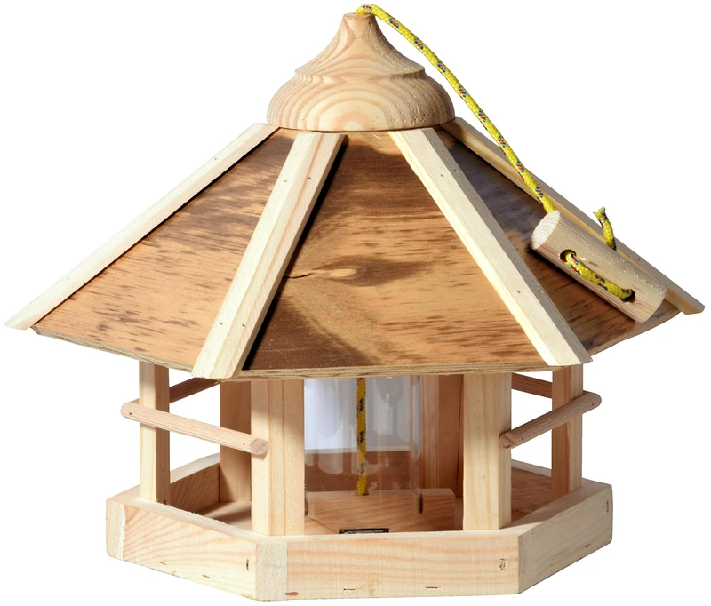 dobar® 21391e Camouflage Bird Feeder Wooden Bird Feeder - Hanging Bird House - Includes Feeder - Compact Bird Villa - 35 x 35 x 29 cm - Natural Flamed