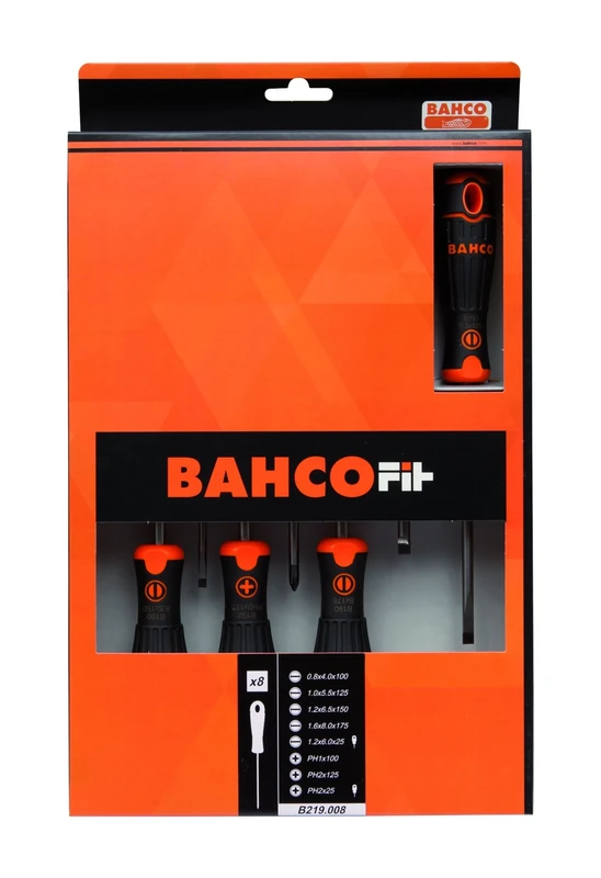 Bahco B219.008 Fit Slotted/Ph Screwdriver Set, Multi-Colour