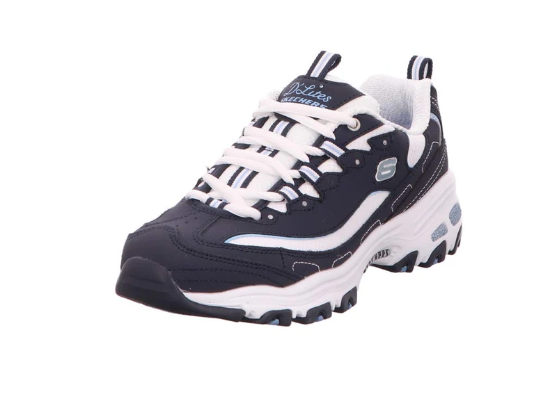 Skechers Women's D'lites-biggest Fan Trainers, Navy Trubuck/ White Mesh/ Carolina Blue Trim, 3.5 UK