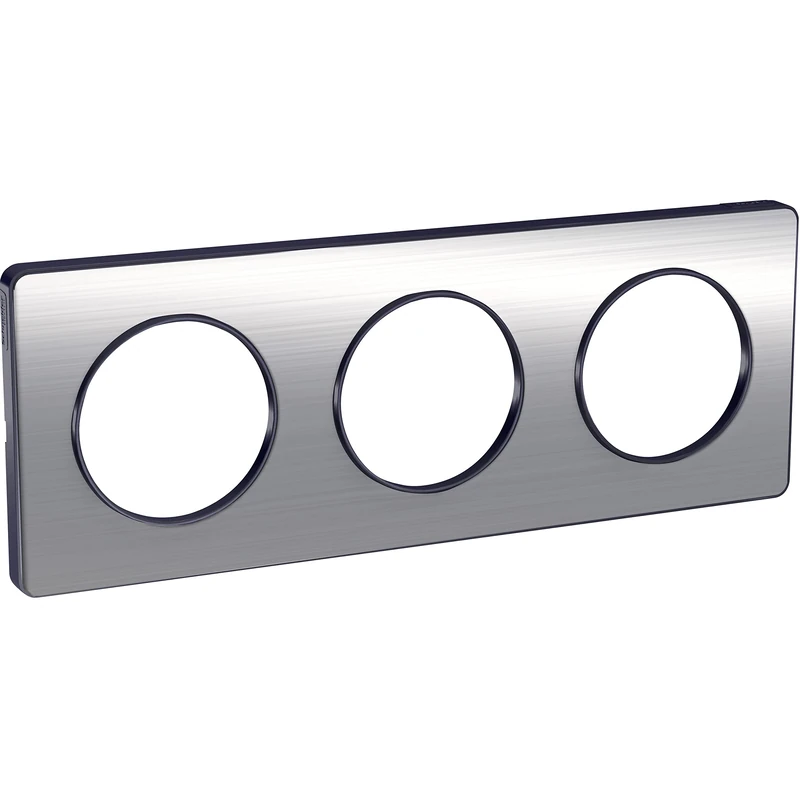Odace Touch Brushed Aluminium Plate with Border Anth. 3 Posts Horiz./Green 71 mm