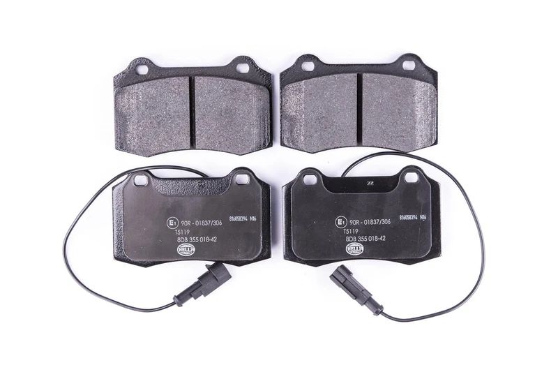 HELLA 8DB 355 018-421 Brake pad set - with integrated wear warning contact - T5119 - for e.g. ALFA ROMEO / CHRYSLER / DODGE / FIAT