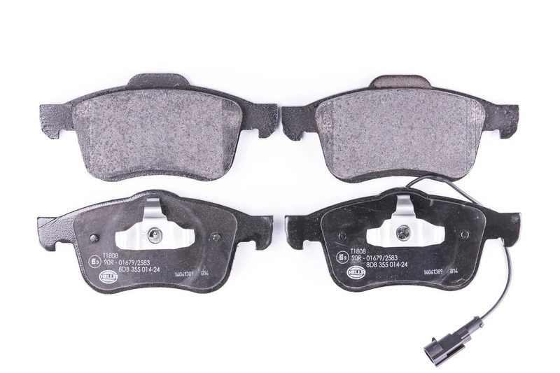 HELLA 8DB 355 014-241 Brake pad set - with integrated wear warning contact - T1808 - for e.g. CHRYSLER / FIAT / LANCIA / OPEL