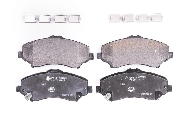 HELLA 8DB 355 014-231 Brake pad set - with acoustic wear warning - T1807 - for e.g. CHRYSLER / DODGE / JEEP / VOLKSWAGEN