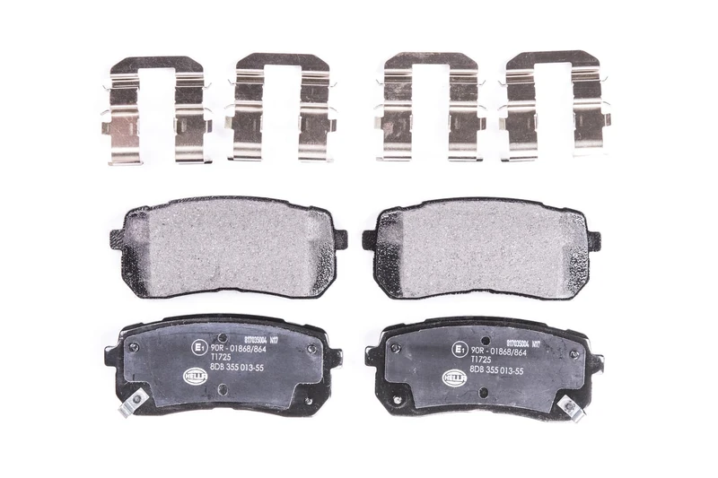 HELLA 8DB 355 013-551 Brake pad set - with acoustic wear warning - T1725 - for e.g. DODGE / HYUNDAI / KIA