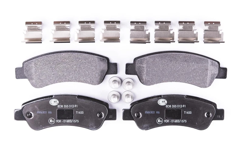 HELLA 8DB 355 012-911 Brake pad set - not prepared for wear indicator - T1655 - for e.g. CITROEN / FIAT / PEUGEOT