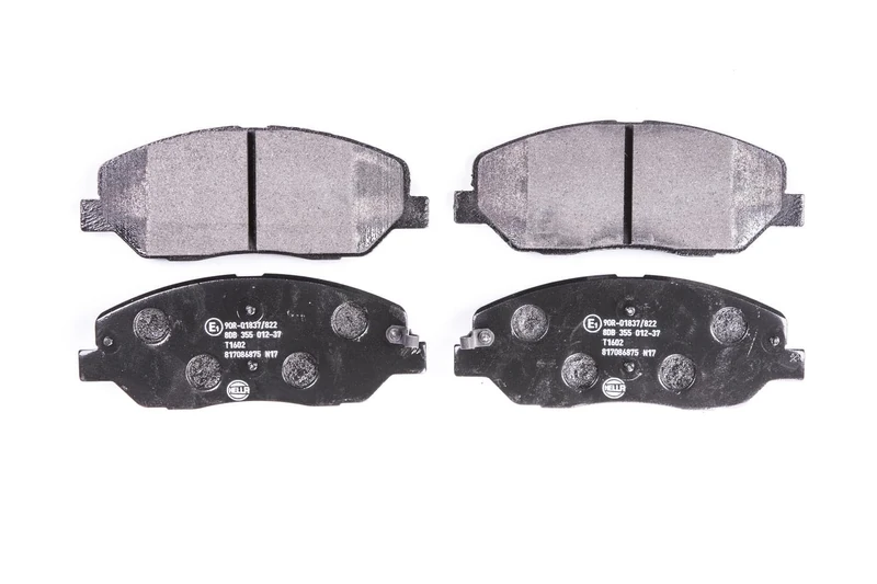 HELLA 8DB 355 012-371 Brake pad set - with acoustic wear warning - T1602 - for e.g. HAWTAI MOTOR / HYUNDAI / KIA / SSANGYONG