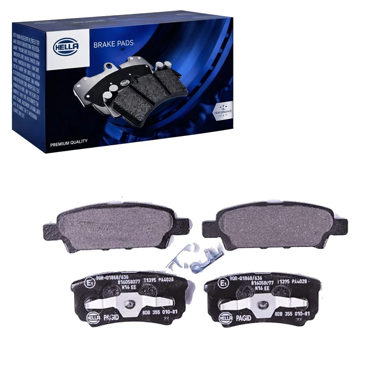 HELLA 8DB 355 010-811 Brake pad set - with acoustic wear warning - T1395 - for e.g. CHRYSLER / DODGE / JEEP / MITSUBISHI