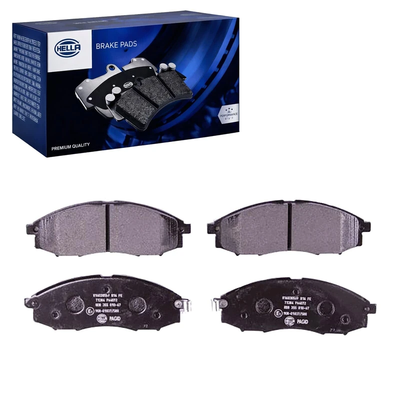 HELLA 8DB 355 010-671 Brake pad set - with acoustic wear warning - T1384 - for e.g. NISSAN