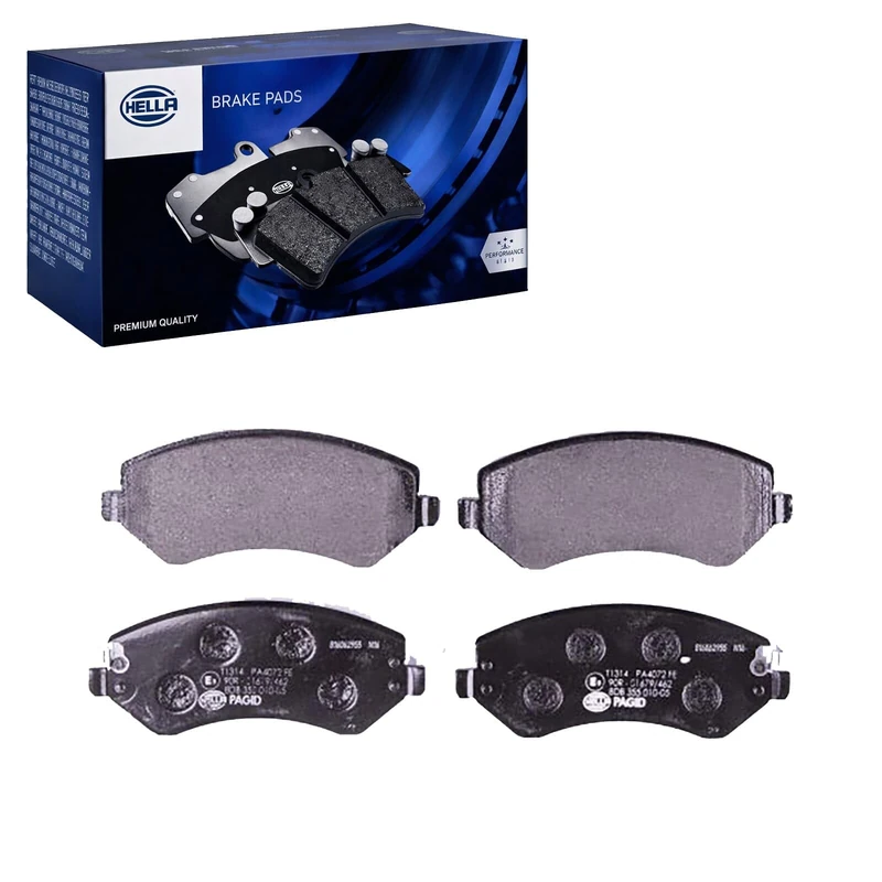 HELLA 8DB 355 010-051 Brake pad set - with acoustic wear warning - T1314 - for e.g. CHRYSLER / DODGE / JEEP